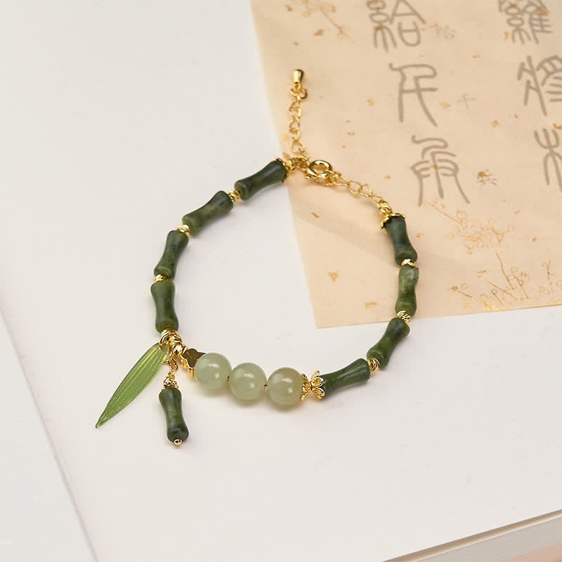 Fortune Jewel Bamboo Bufferfly Peridot Hetian Jade Bead Peace Bracelet