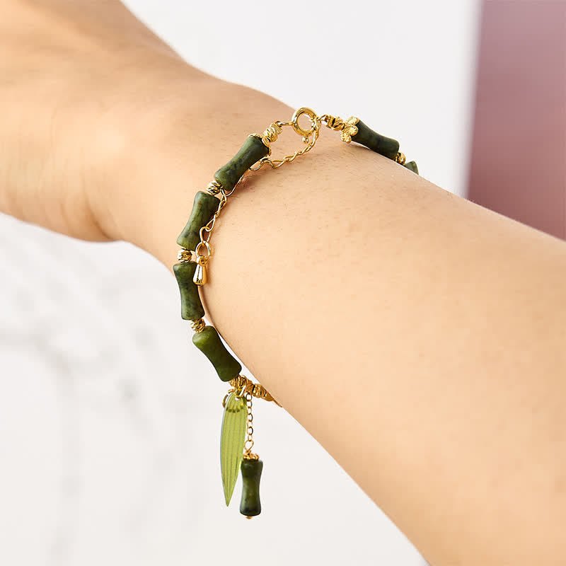 Fortune Jewel Bamboo Bufferfly Peridot Hetian Jade Bead Peace Bracelet