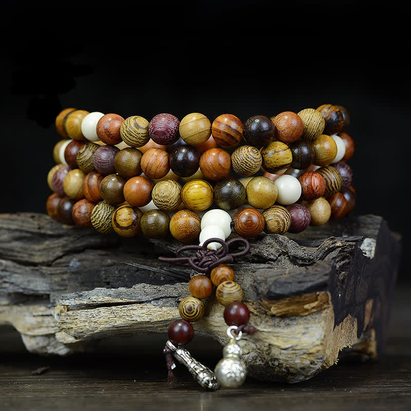 Fortune Jewel 108 Beads Multi-Tone Natural Wood Calm Energy Mala