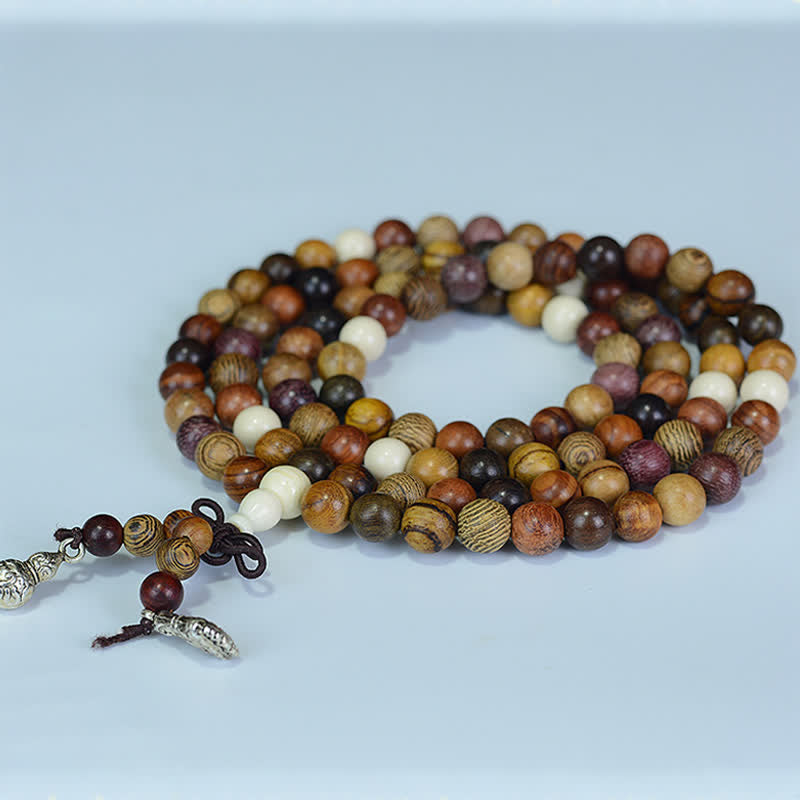 Fortune Jewel 108 Beads Multi-Tone Natural Wood Calm Energy Mala