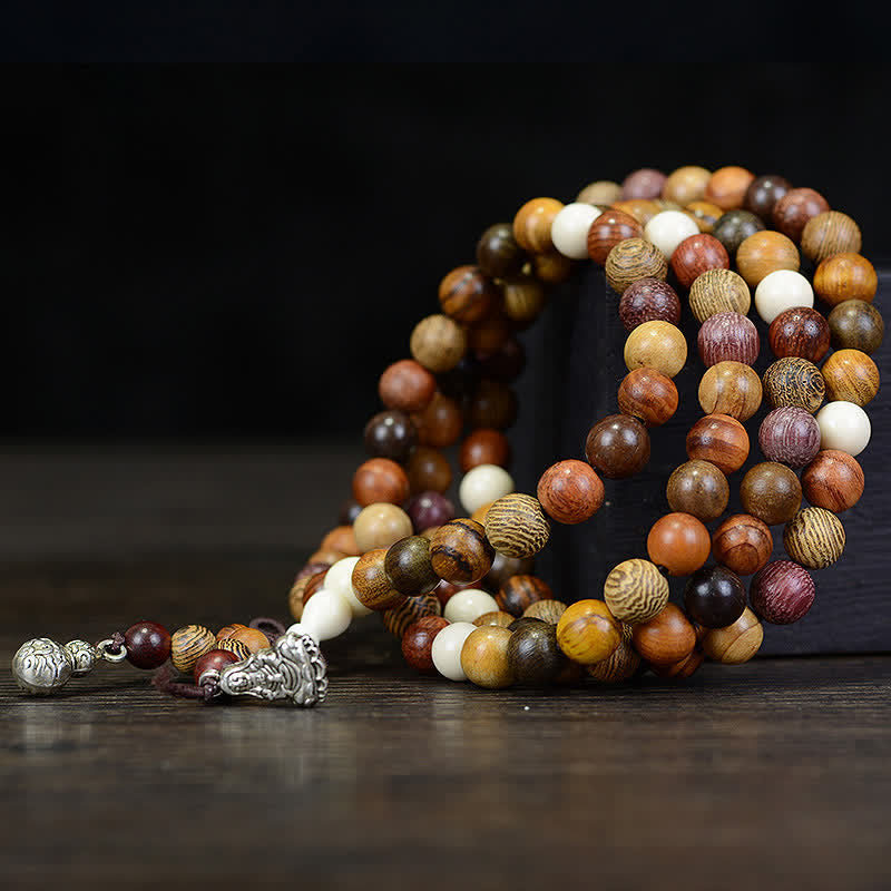 Fortune Jewel 108 Beads Multi-Tone Natural Wood Calm Energy Mala