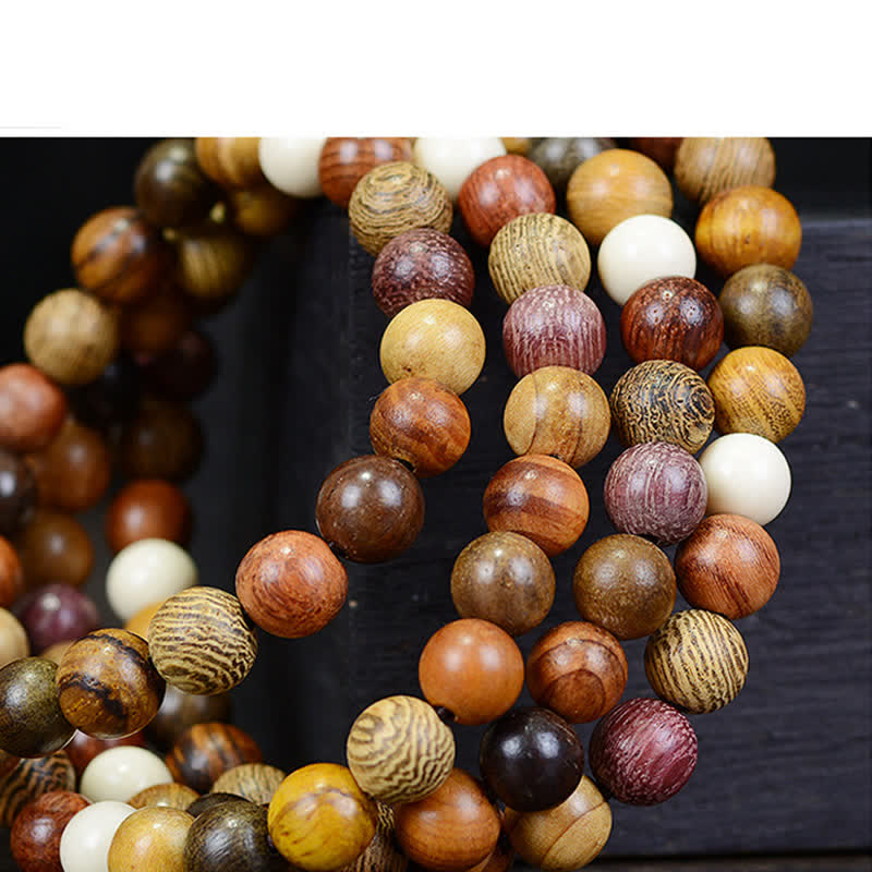 Fortune Jewel 108 Beads Multi-Tone Natural Wood Calm Energy Mala