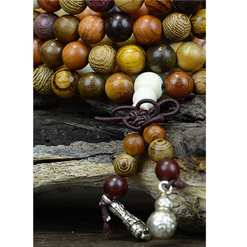 Fortune Jewel 108 Beads Multi-Tone Natural Wood Calm Energy Mala