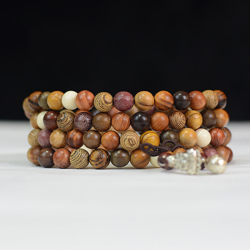 Fortune Jewel 108 Beads Multi-Tone Natural Wood Calm Energy Mala