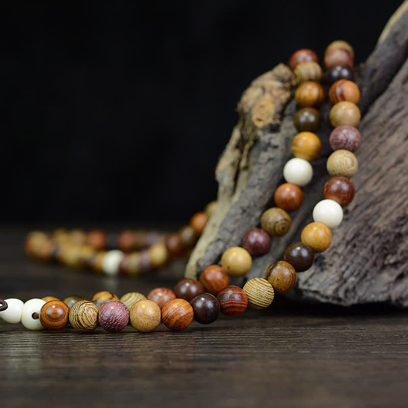 Fortune Jewel 108 Beads Multi-Tone Natural Wood Calm Energy Mala