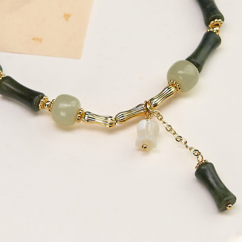Fortune Jewel Hetian Jade Peridot Bamboo Lily Of The Valley Wealth Faithfulness Adjustable Bracelet