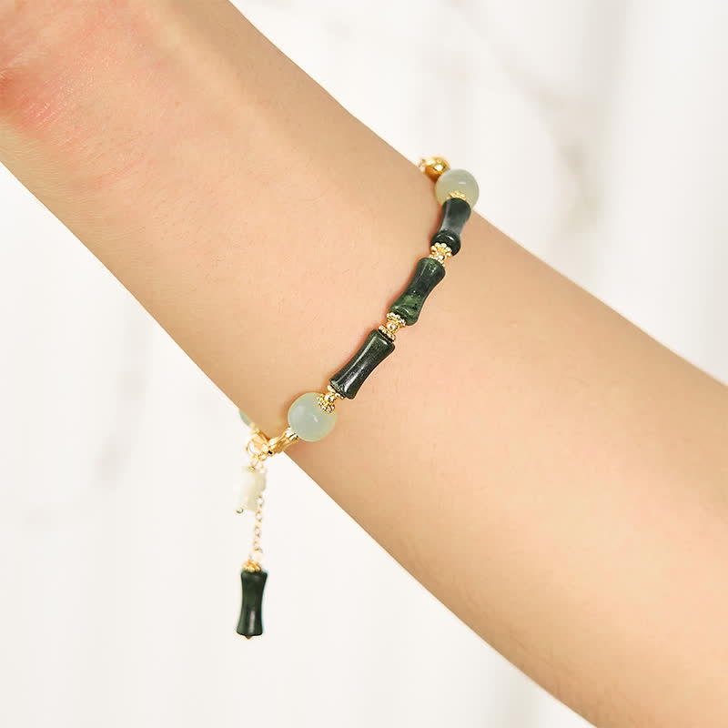 Fortune Jewel Hetian Jade Peridot Bamboo Lily Of The Valley Wealth Faithfulness Adjustable Bracelet