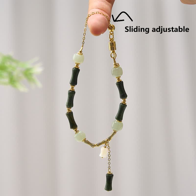 Fortune Jewel Hetian Jade Peridot Bamboo Lily Of The Valley Wealth Faithfulness Adjustable Bracelet