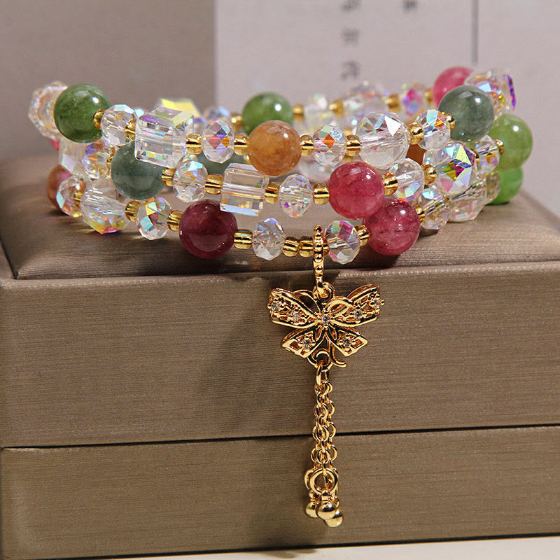 Fortune Jewel Colorful Tourmaline Butterfly Wisdom Triple Wrap Bracelet