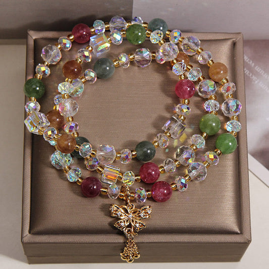 Fortune Jewel Colorful Tourmaline Butterfly Wisdom Triple Wrap Bracelet