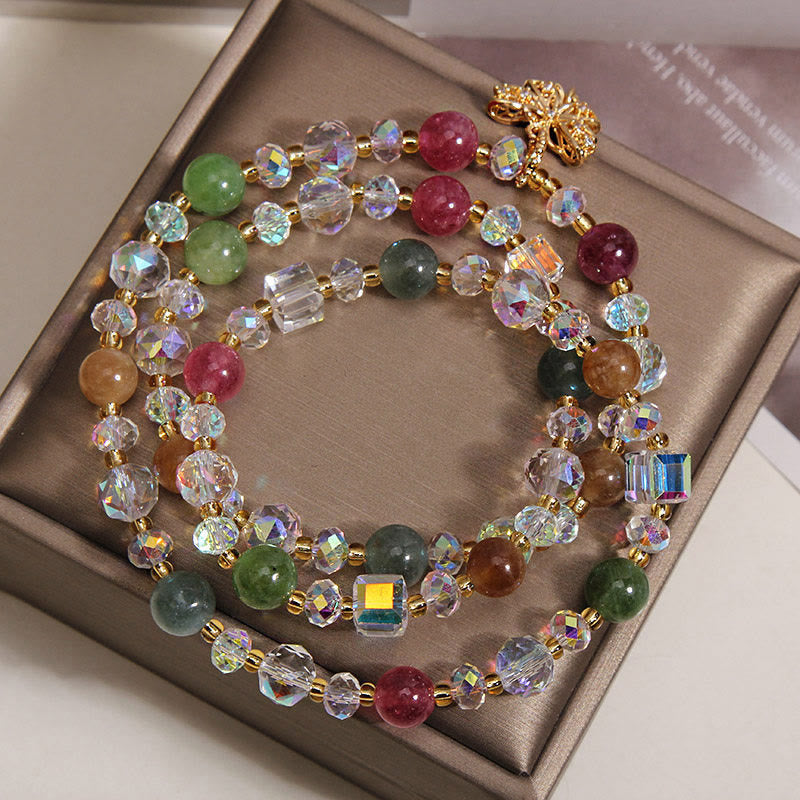 Fortune Jewel Colorful Tourmaline Butterfly Wisdom Triple Wrap Bracelet