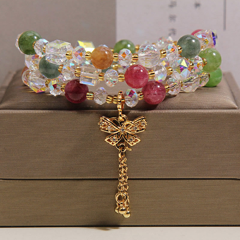 Fortune Jewel Colorful Tourmaline Butterfly Wisdom Triple Wrap Bracelet