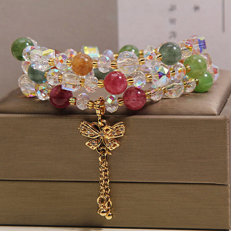Fortune Jewel Colorful Tourmaline Butterfly Wisdom Triple Wrap Bracelet