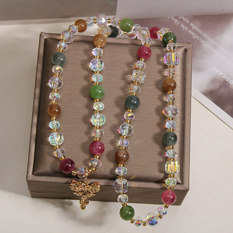 Fortune Jewel Colorful Tourmaline Butterfly Wisdom Triple Wrap Bracelet