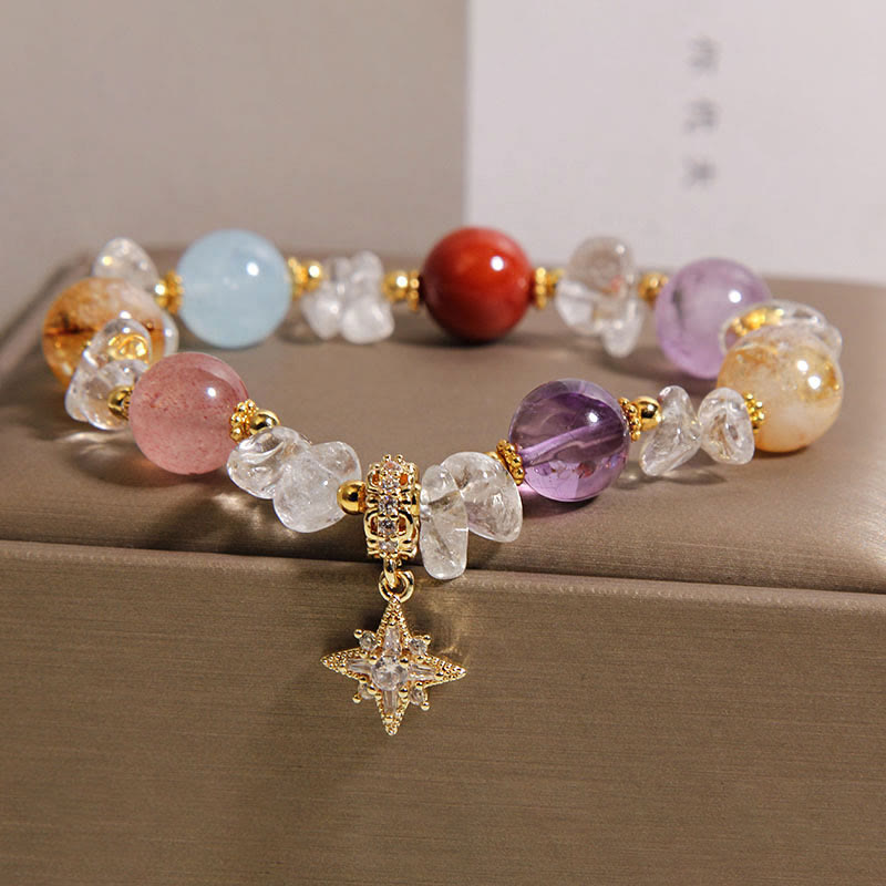 Fortune Jewel Natural Various Crystal Clear Quartz Zircon Hexagram Charm Healing Bracelet