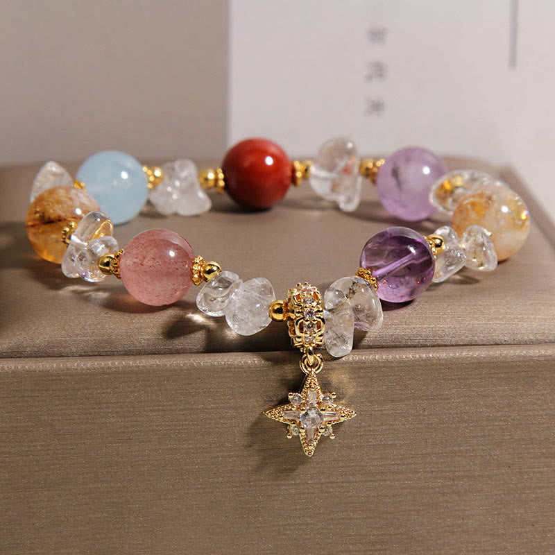 Fortune Jewel Natural Various Crystal Clear Quartz Zircon Hexagram Charm Healing Bracelet