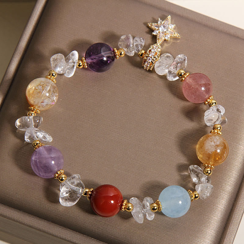 Fortune Jewel Natural Various Crystal Clear Quartz Zircon Hexagram Charm Healing Bracelet