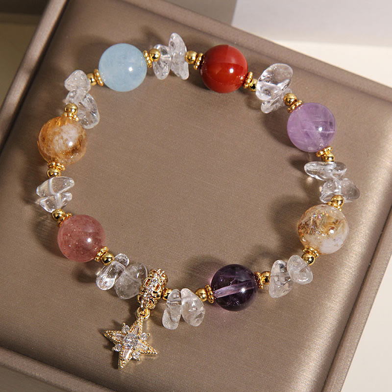 Fortune Jewel Natural Various Crystal Clear Quartz Zircon Hexagram Charm Healing Bracelet
