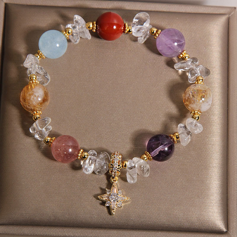 Fortune Jewel Natural Various Crystal Clear Quartz Zircon Hexagram Charm Healing Bracelet