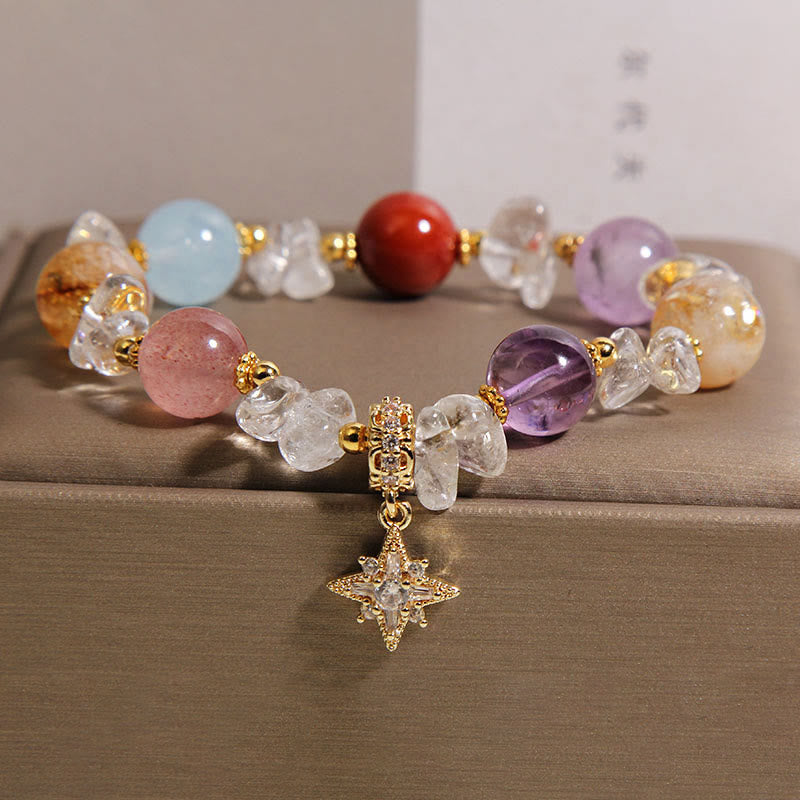 Fortune Jewel Natural Various Crystal Clear Quartz Zircon Hexagram Charm Healing Bracelet