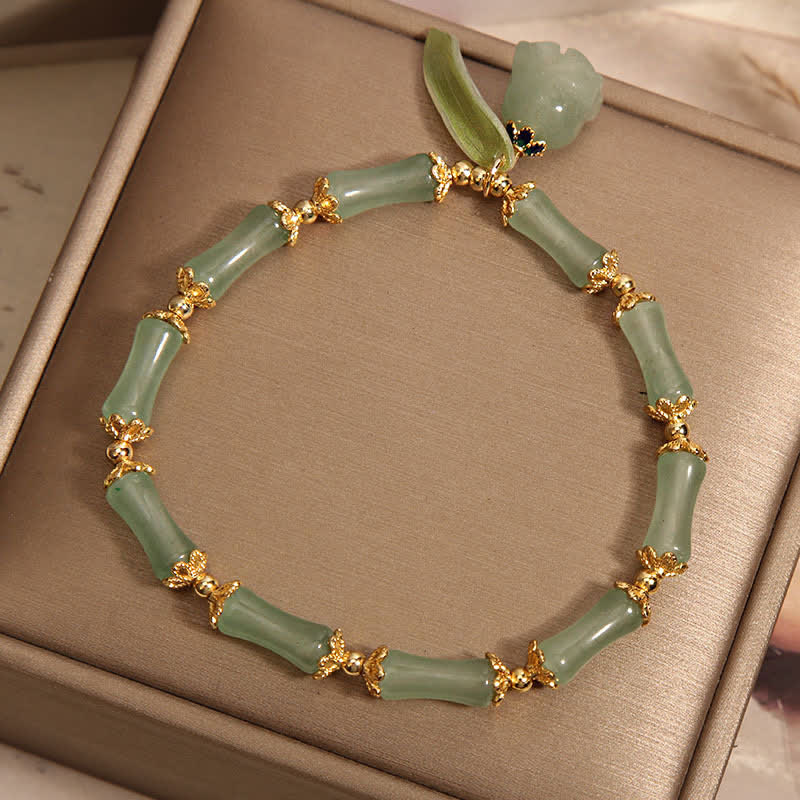 Buddha Stones Green Aventurine Bamboo Luck Growth Lily of the Valley Charm Bracelet