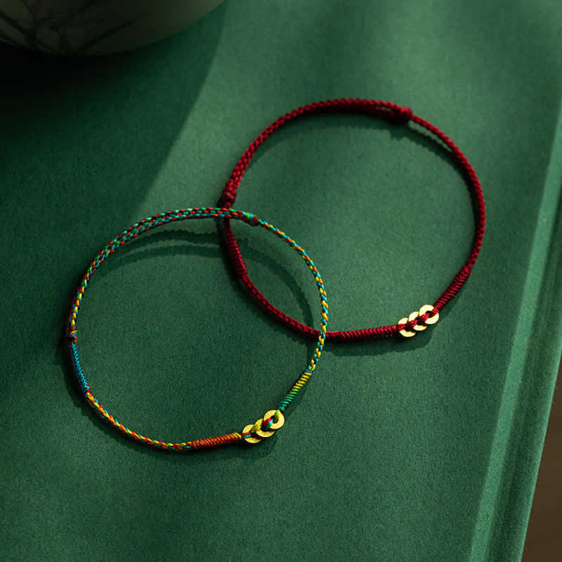 Buddha Stones Copper Coins Hand-Woven Red Multicolor String Luck Bracelet