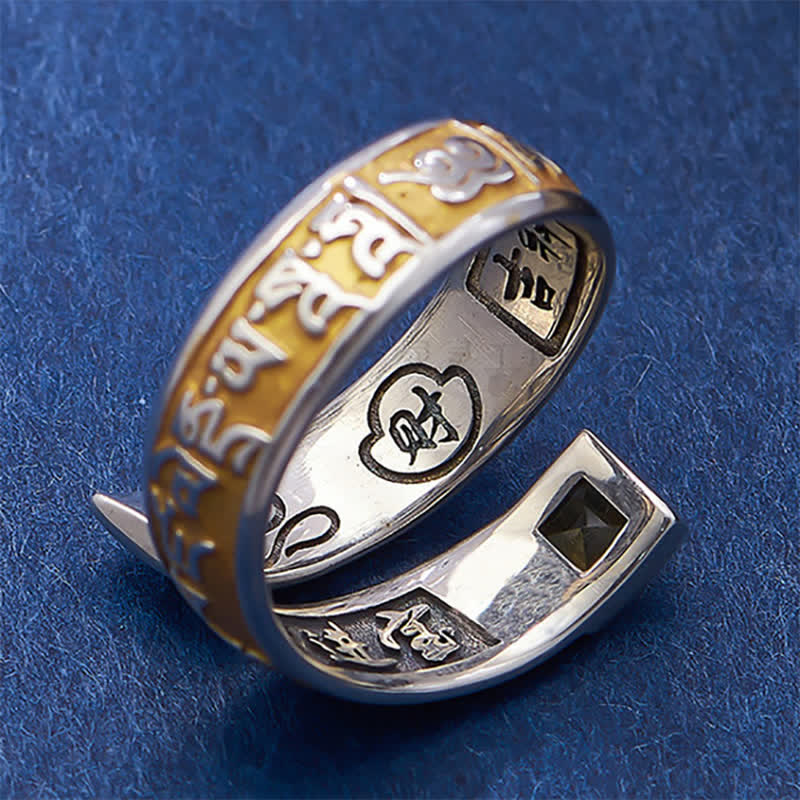 Buddha Stones Copper Om Mani Padme Hum Grounding Wisdom Tibetan Adjustable Ring