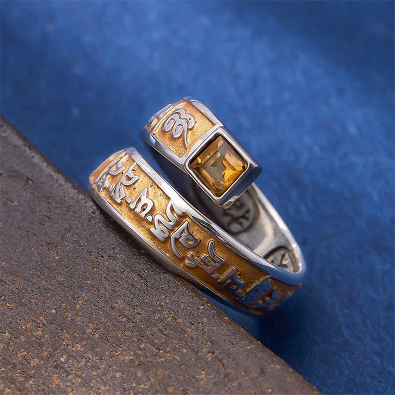 Buddha Stones Copper Om Mani Padme Hum Grounding Wisdom Tibetan Adjustable Ring