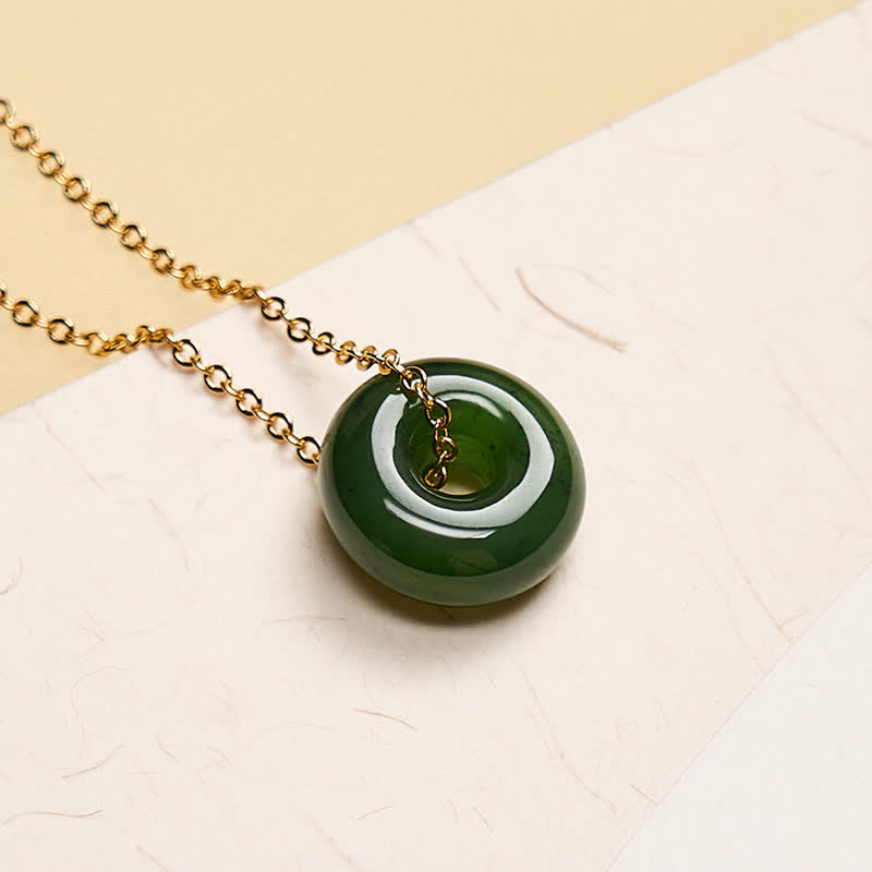 Buddha Stones Natural Cyan Jade Peace Buckle Abundance Pendant Copper 925 Sterling Silver Chain Necklace