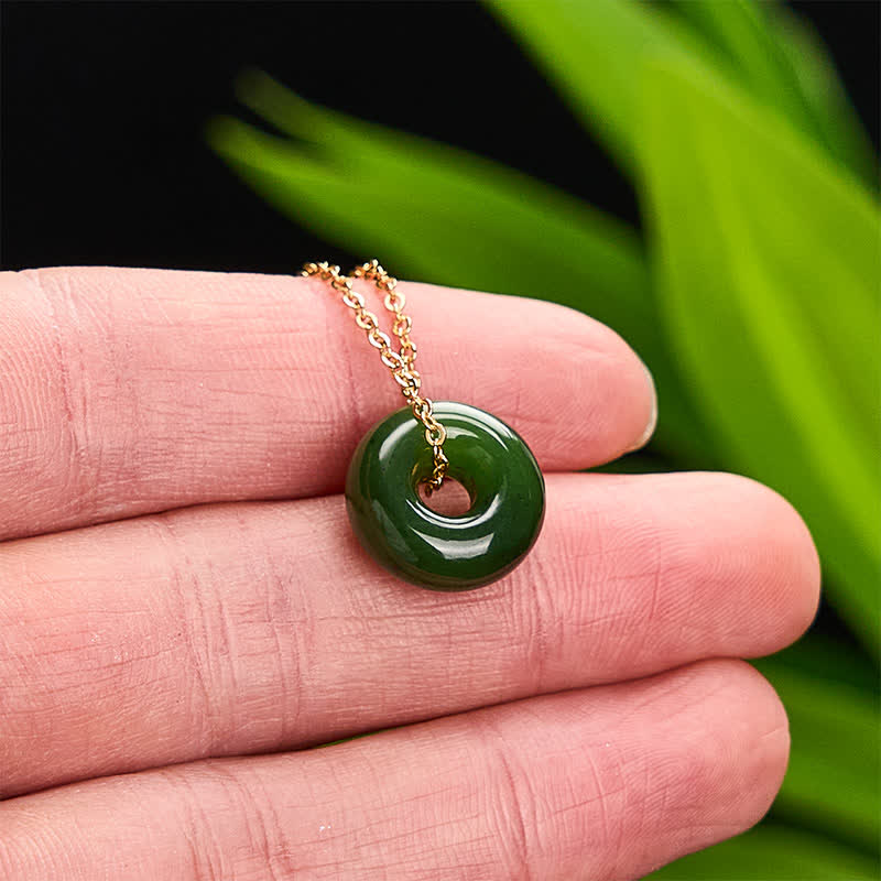 Buddha Stones Natural Cyan Jade Peace Buckle Abundance Pendant Copper 925 Sterling Silver Chain Necklace
