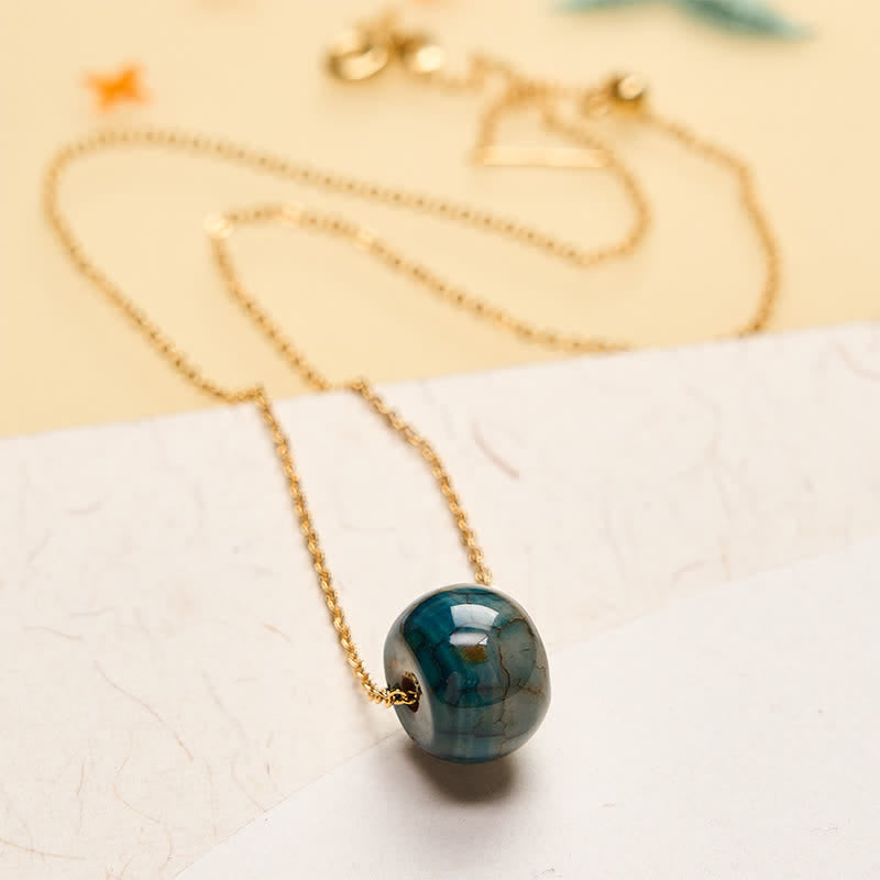 Buddha Stones Natural Agate Peace Buckle Generosity Pendant Copper 925 Sterling Silver Chain Necklace
