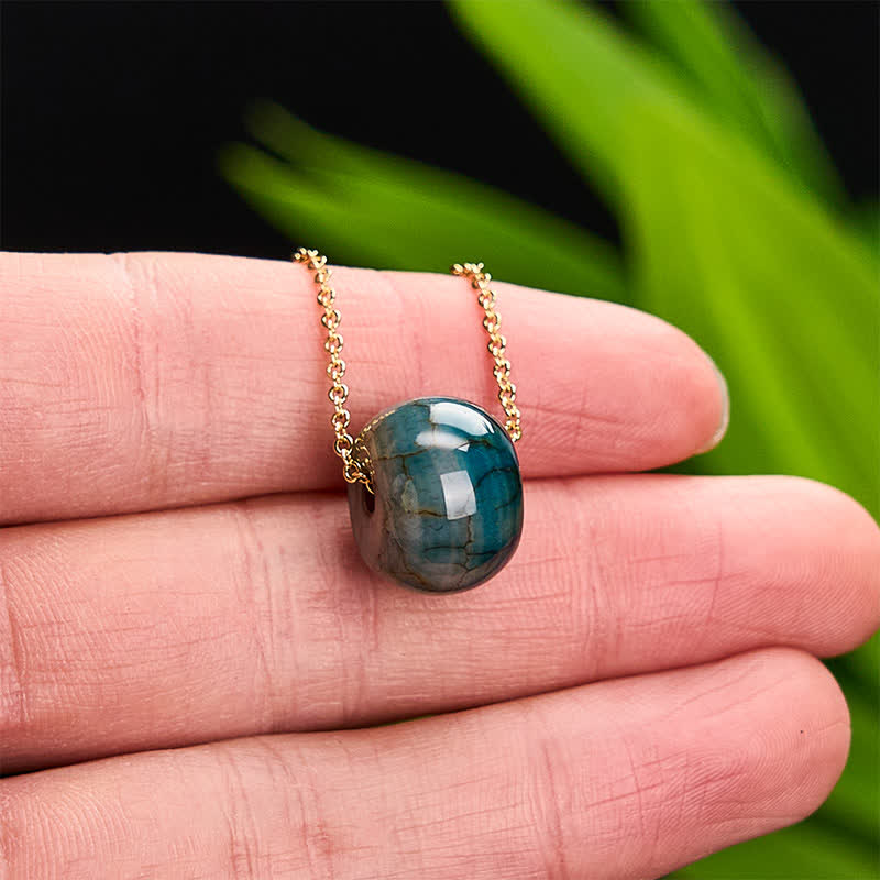 Buddha Stones Natural Agate Peace Buckle Generosity Pendant Copper 925 Sterling Silver Chain Necklace