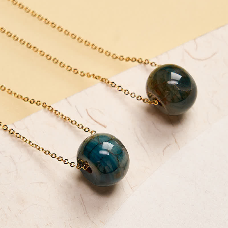 Buddha Stones Natural Agate Peace Buckle Generosity Pendant Copper 925 Sterling Silver Chain Necklace
