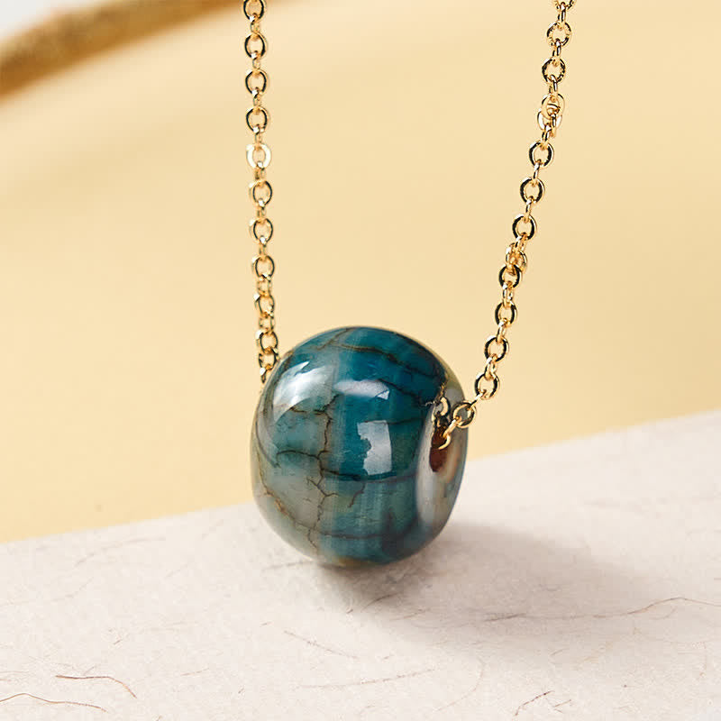 Buddha Stones Natural Agate Peace Buckle Generosity Pendant Copper 925 Sterling Silver Chain Necklace