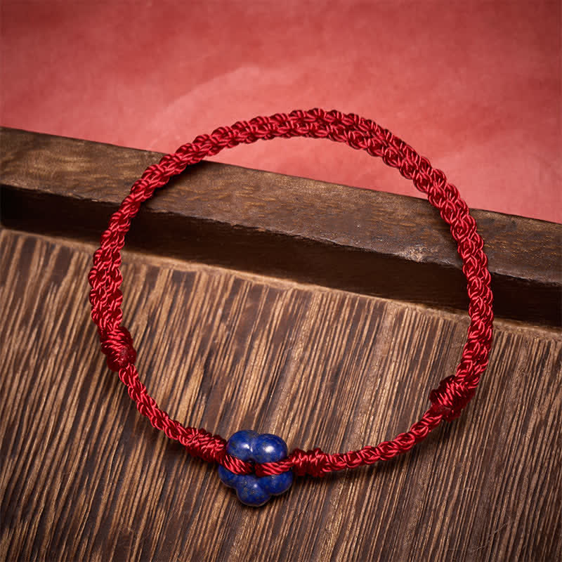 Buddha Stones Hand-Woven Flower Lapis Lazuli Red String Luck Bracelet