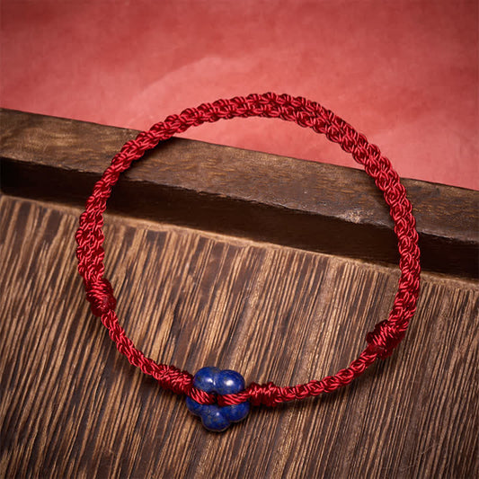 Buddha Stones Hand-Woven Flower Lapis Lazuli Red String Luck Bracelet