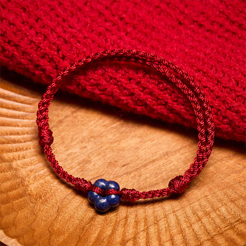 Buddha Stones Hand-Woven Flower Lapis Lazuli Red String Luck Bracelet