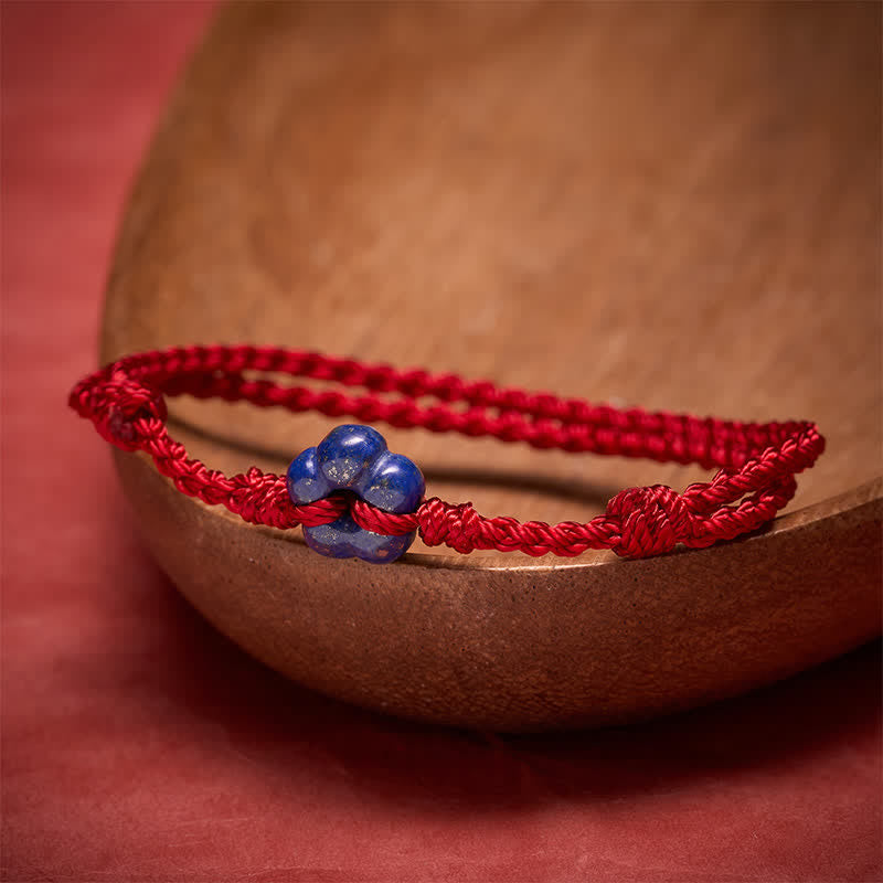 Buddha Stones Hand-Woven Flower Lapis Lazuli Red String Luck Bracelet