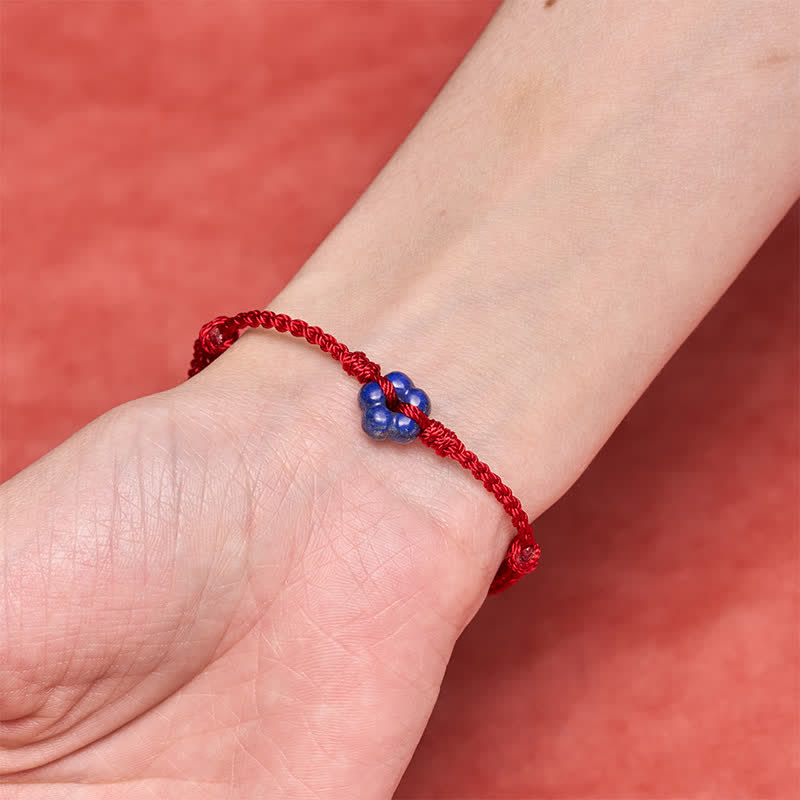 Buddha Stones Hand-Woven Flower Lapis Lazuli Red String Luck Bracelet