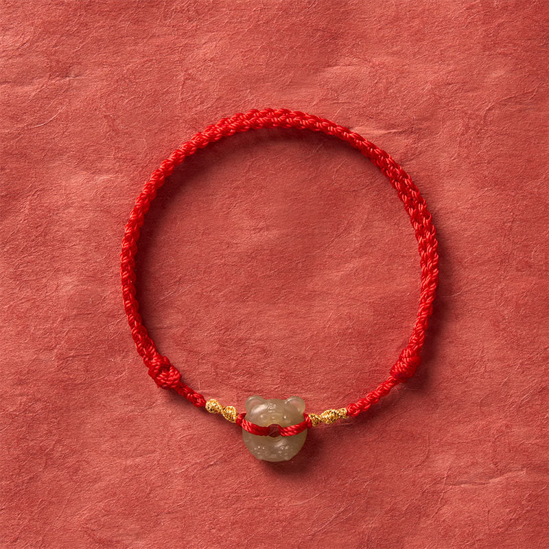 Buddha Stones Jade Tiger-head Peace Buckle Red String Prosperity Bracelet