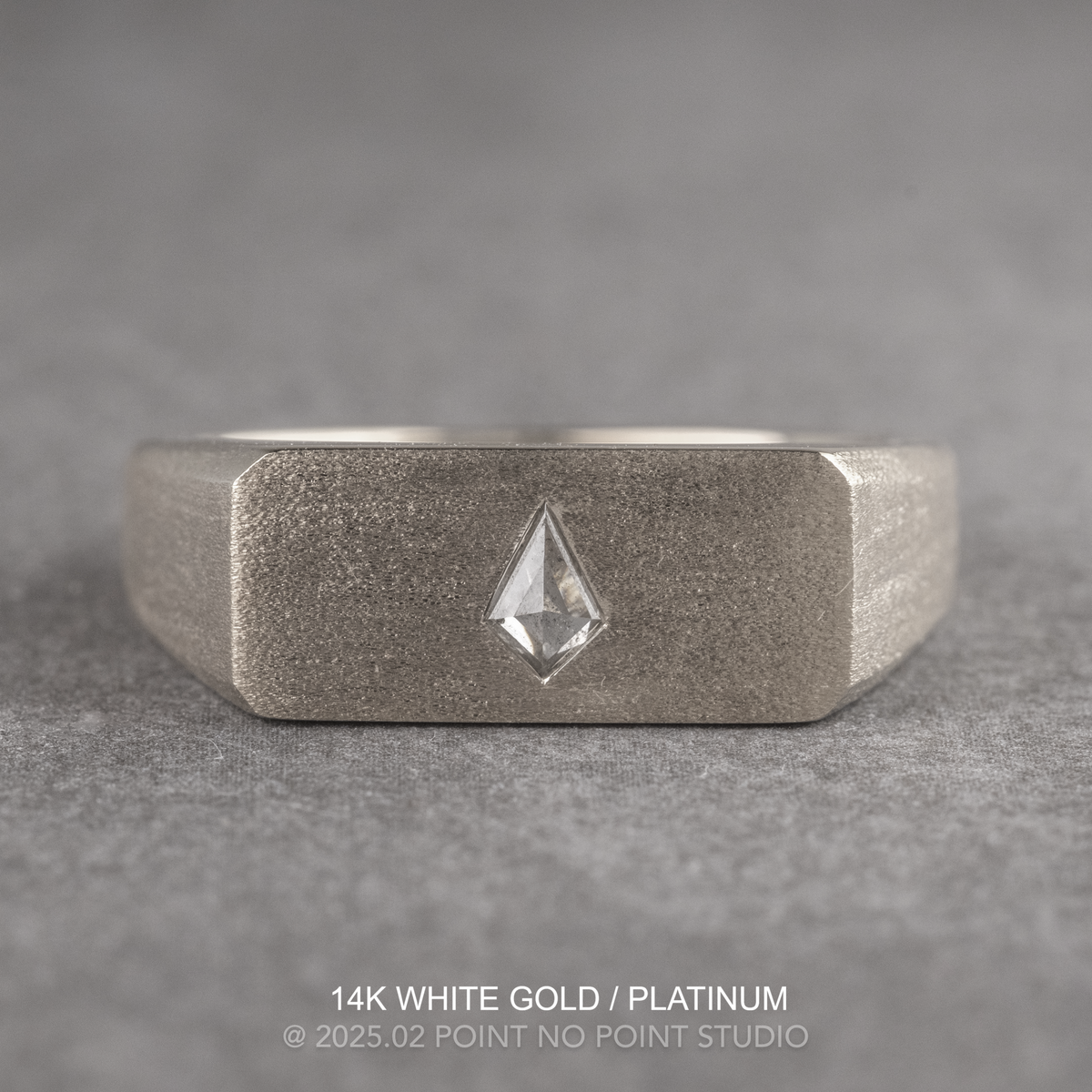 Centered Kite Diamond Men's Signet Style Wedding Ring, Matte