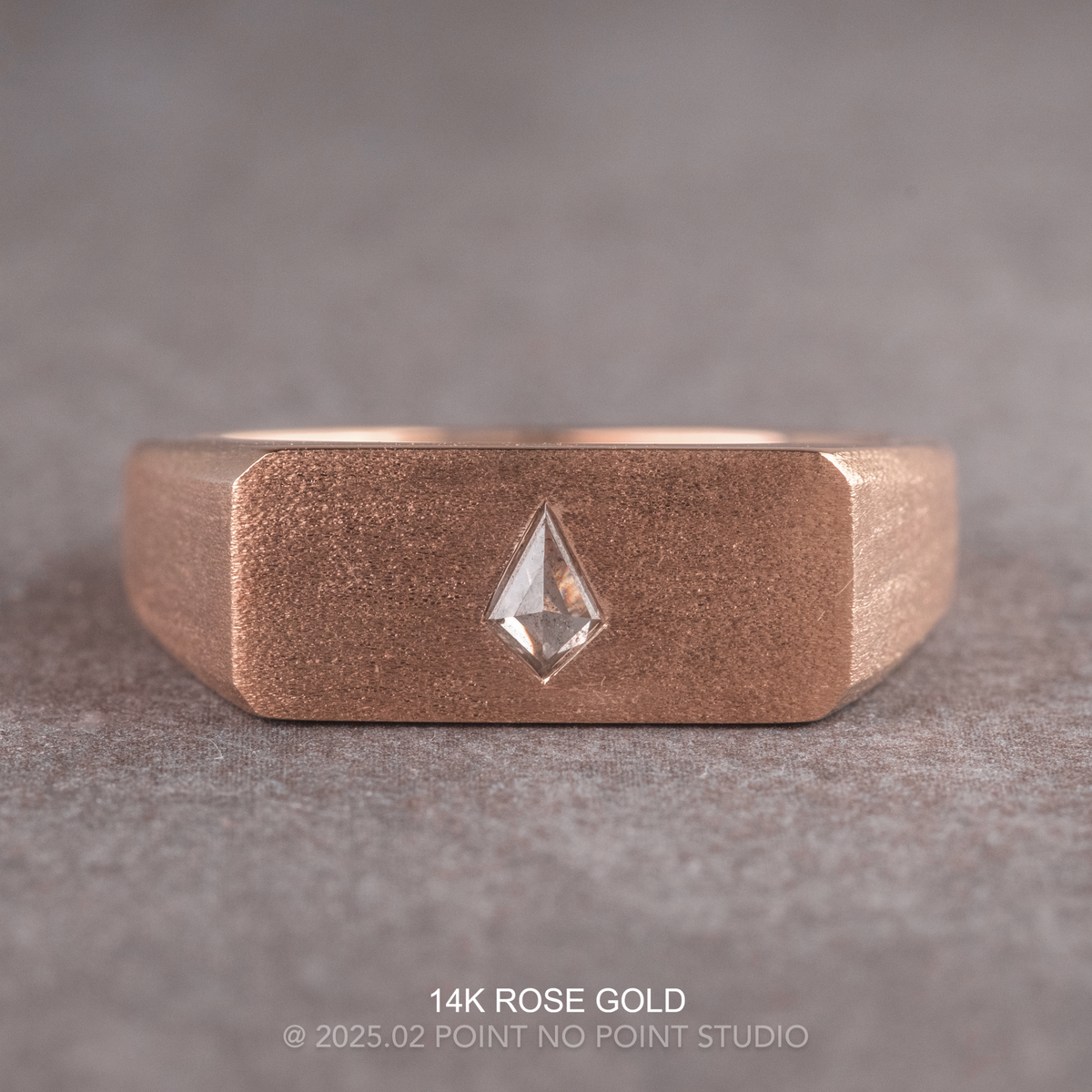 Centered Kite Diamond Men's Signet Style Wedding Ring, Matte