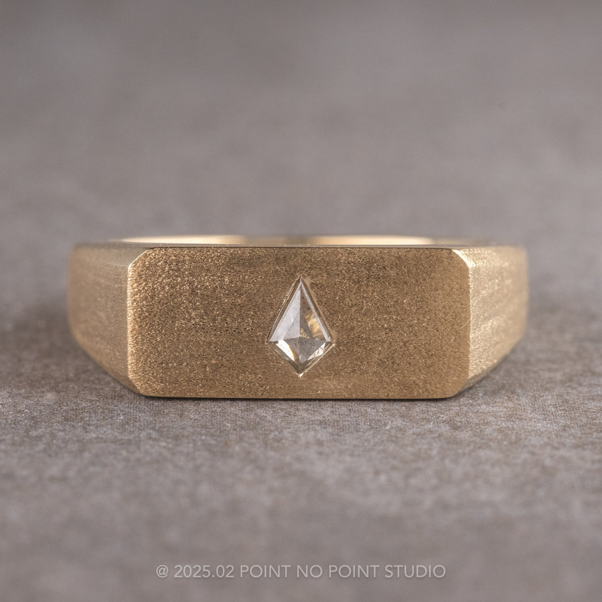 Centered Kite Diamond Men's Signet Style Wedding Ring, Matte