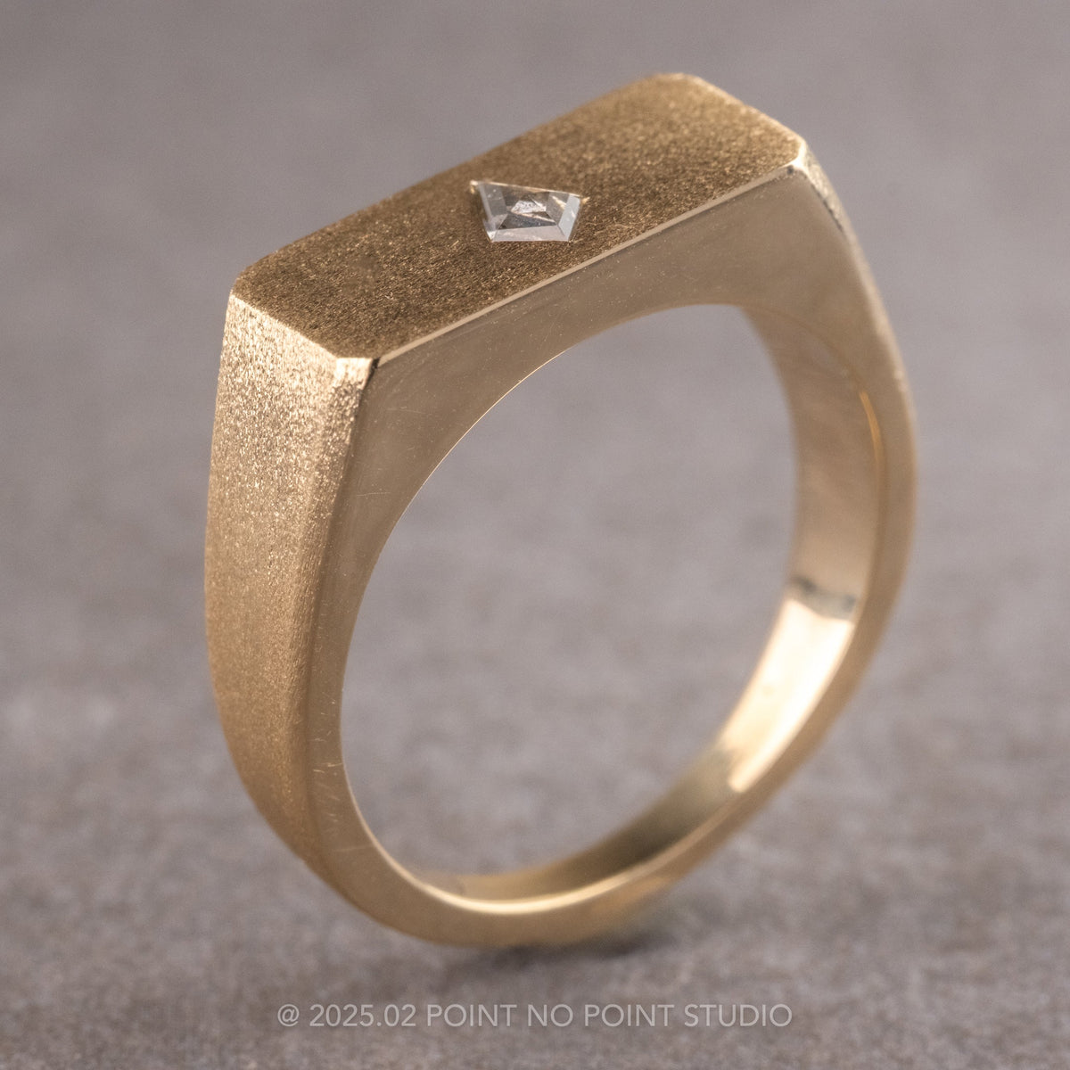 Centered Kite Diamond Men's Signet Style Wedding Ring, Matte