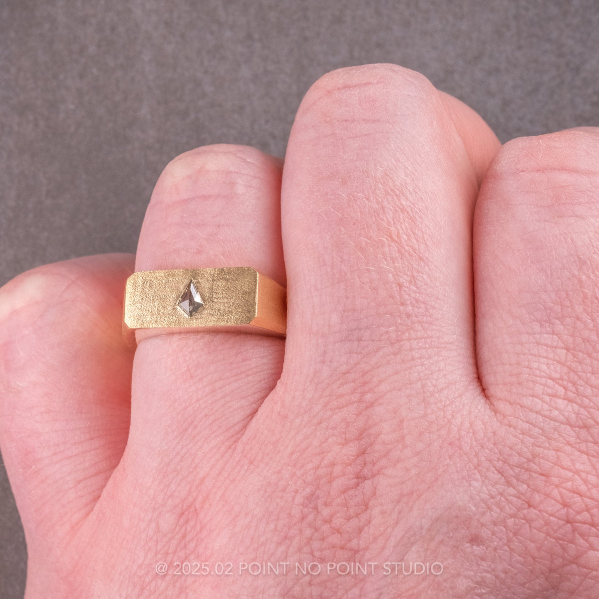 Centered Kite Diamond Men's Signet Style Wedding Ring, Matte