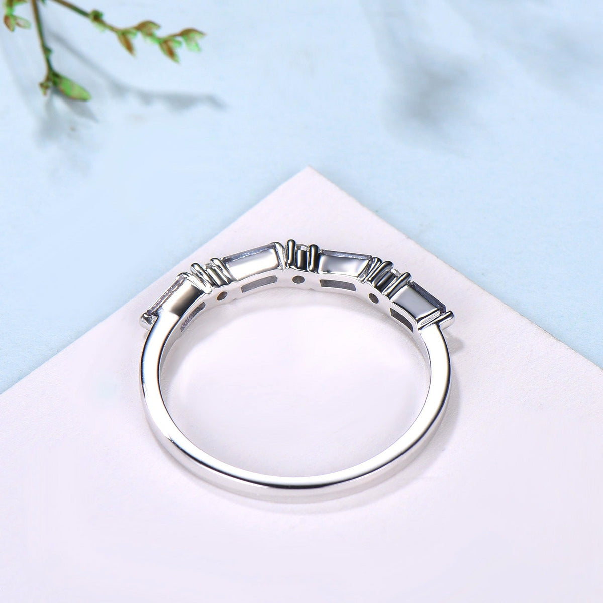 Vintage Alexandrite Eternity Wedding Band Women Unique Baguette Alexandrite Stackable Ring June Birthstone Matching Band Anniversary Gift