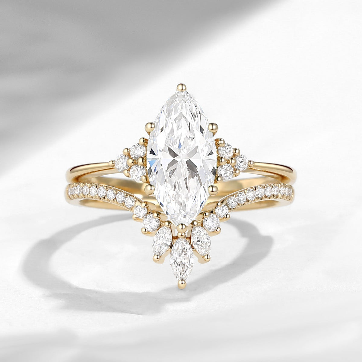 Classic Style Marquise IGI Certificated Lab Diamond Cluster Engagement Ring Set 2pcs