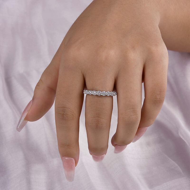 925 Sterling Silver Eternity Ring with Round Cut Cubic Zirconia, White Gold Plating – Timeless Design for Unending Love