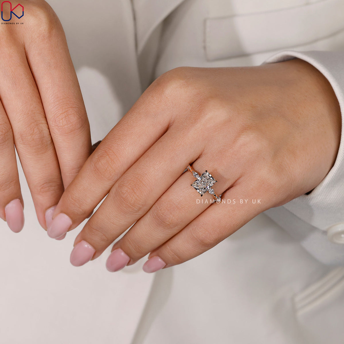 Radiant Cut Engagement Ring - Hidden Halo