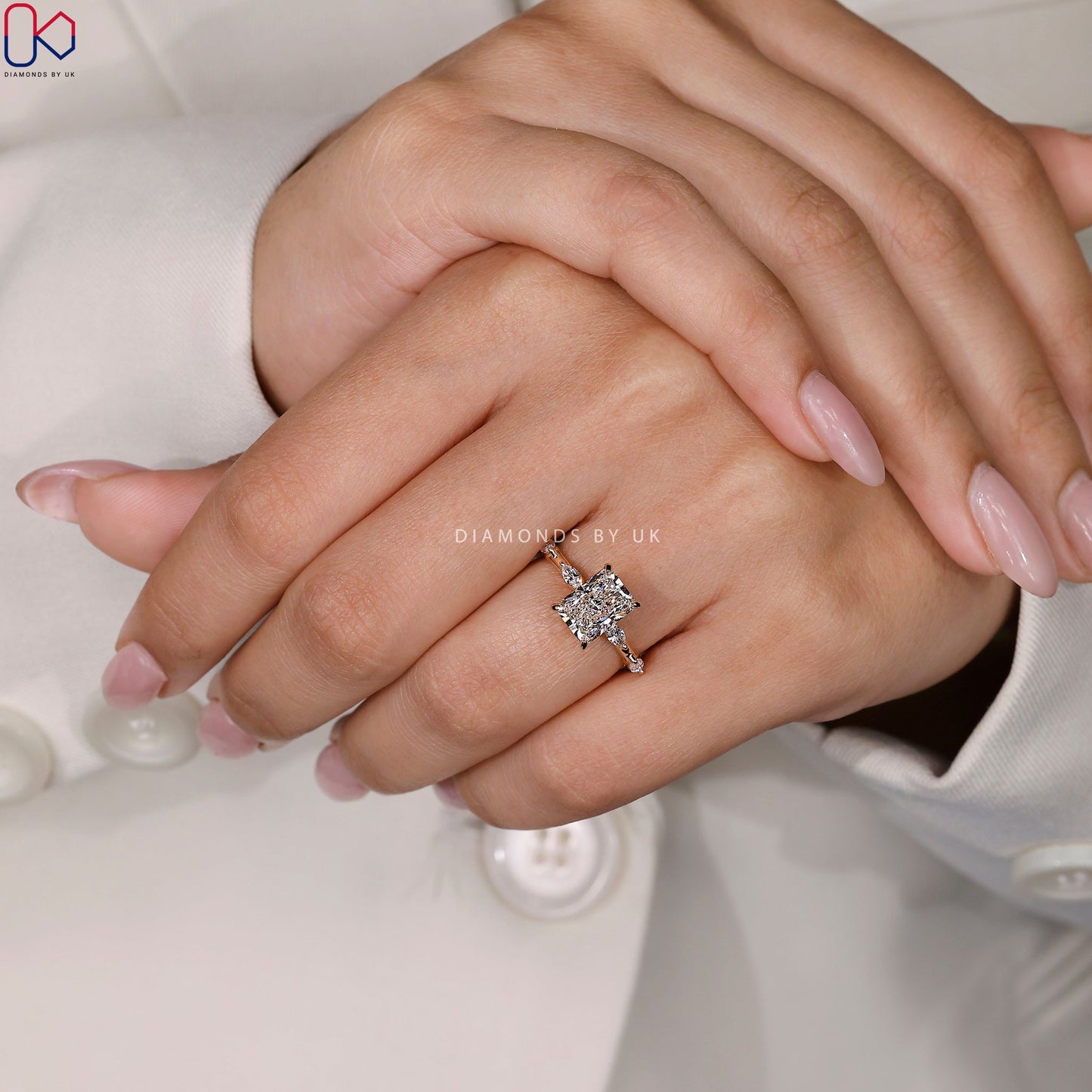 Radiant Cut Engagement Ring - Hidden Halo